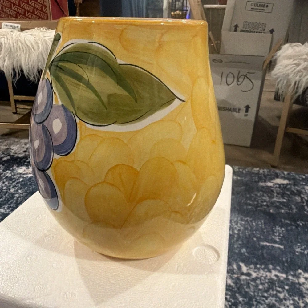 Vtg Pier‎ 1 Hand Painted Ceramic Vase Grapes Made In Portugal 8